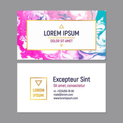 Fototapeta premium Business Card Template with Marble Texture on White Background. Vector illustration Golden Frame.