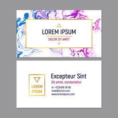 Business Card Template with Marble Texture on White Background. Vector illustration Golden Frame.
