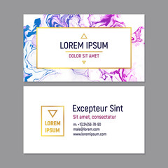 Naklejka premium Business Card Template with Marble Texture on White Background. Vector illustration Golden Frame.