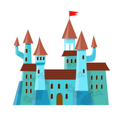 Fototapeta premium Fairy medieval castle in cartoon style on white background is insulated
