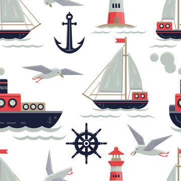 Nautical theme seamless  pattern.