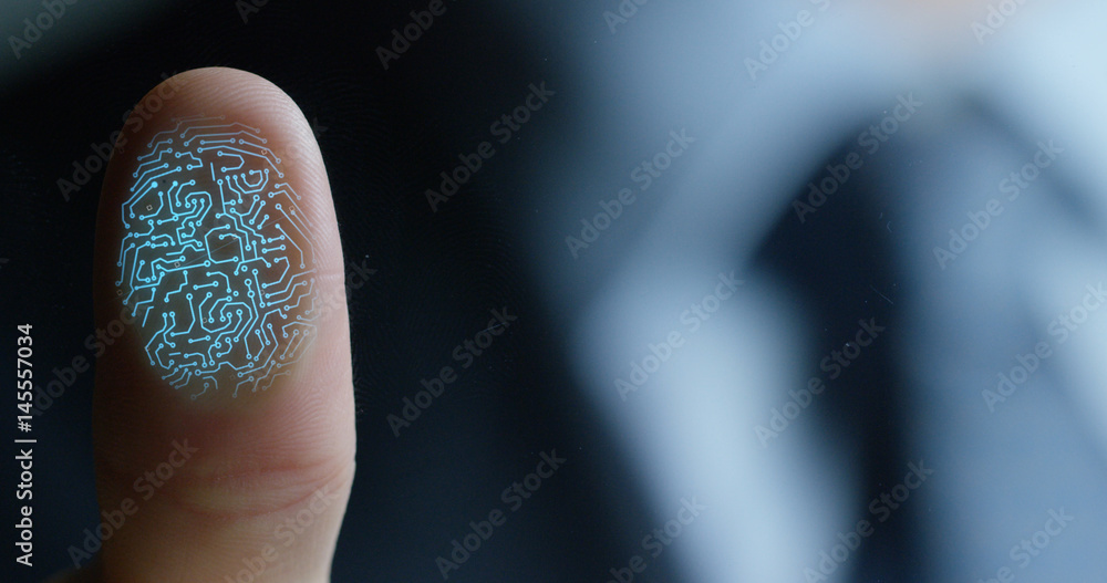 Aufkleber slow motion of scan fingerprint biometric identity and approval. concept of the future of security a