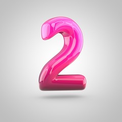 Glossy red and pink gradient paint alphabet number 2 isolated on white background