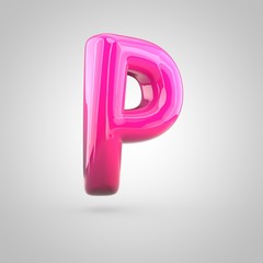 Glossy red and pink gradient paint alphabet letter P uppercase isolated on white background