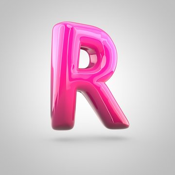 Glossy red and pink gradient paint alphabet letter R uppercase isolated on white background