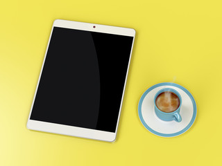 Tablet and coffee cup
