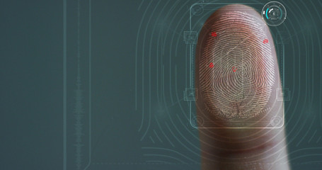 futuristic digital processing of biometric fingerprint scanner. concept of surveillance and...