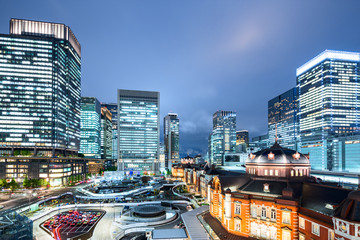 modern buildings in midtown of tokyo at twilight
