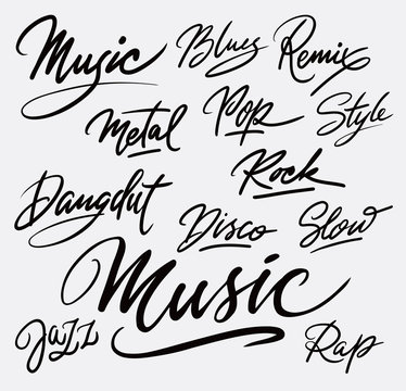 Music style hand written typography. Good use for logotype, symbol, cover label, product, brand, poster title or any graphic design you want. Easy to use or change color

