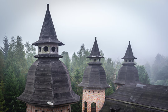 Towers of abandoned castle in Lapalice, Cassubia region of Poland