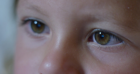 eyes macro of child while using a tablet, smartphone.the future of web technology and video technology concept. connections and vision of the future of children with the web. Internet protection.