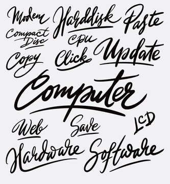 Software and hardware hand written typography. Good use for logotype, symbol, cover label, product, brand, poster title or any graphic design you want. Easy to use or change color
