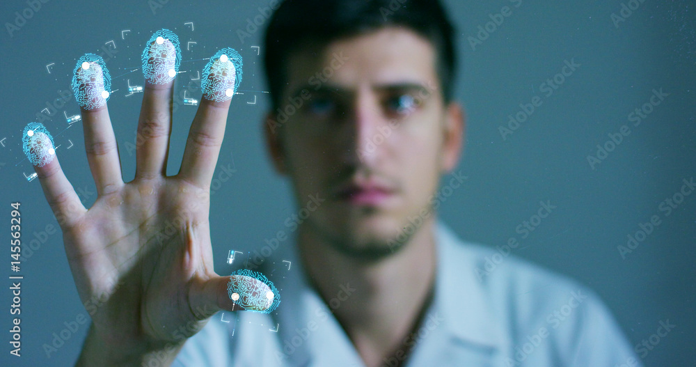 Aufkleber slow motion of scan fingerprint biometric identity and approval. concept of the future of security a