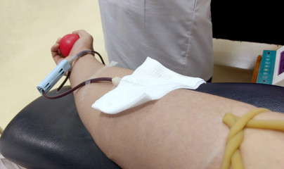 Close up human hand are blood donation