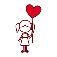 red silhouette of caricature faceless girl in dress with balloon in shape of heart vector illustration