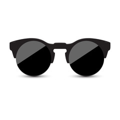Fashionable female black glasses kitty with round glasses on a white background. Vector illustration.