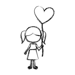 monochrome sketch of caricature faceless girl in dress with balloon in shape of heart vector illustration