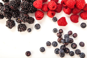 raspberry, Blackberry and Blueberry on white background