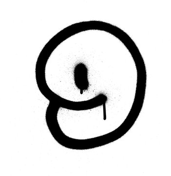 Fototapeta graffiti Bubble Font number 9 in black on white dripping