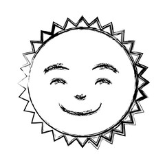 monochrome sketch of caricature of the sun smiling vector illustration