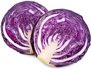 Purple cabbage slice on white background