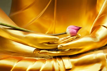 Tuinposter Lotus in de hand afbeelding van boeddha © worradirek