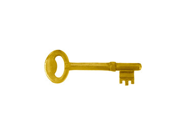 vintage gold key isolated on  white background, with clipping path.
