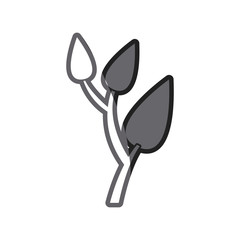 grayscale thick silhouette of tree branch with leafs vector illustration
