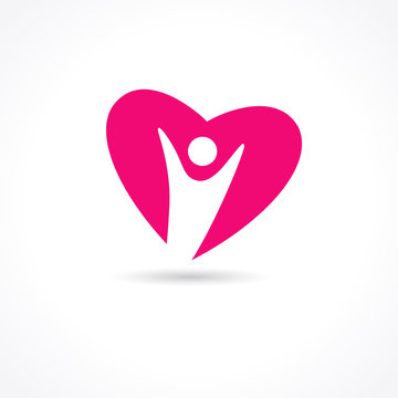 Heart Care logo. Healthcare & medical symbol with vector heart shape and people inside. Human heart illustration template