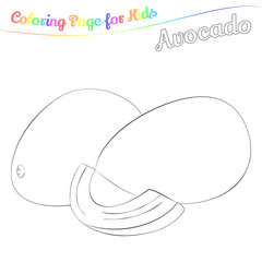 Yummy avocado for coloring in imple cartoon style. Page for art coloring book for kids. Vector illustration