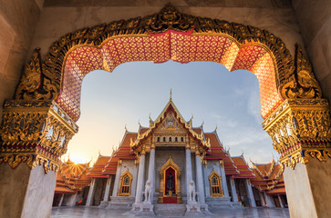 Wat Benchamabophit of de marmeren tempel, de mooie en beroemde tempel in Bangkok, Thailand. De modernste en een van de mooiste koninklijke wats van Bangkok,
