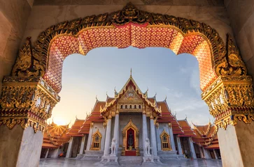 Foto auf Acrylglas Bangkok Wat Benchamabophit oder der Marmortempel, der schöne und berühmte Tempel in Bangkok, Thailand. Der modernste und einer der schönsten von Bangkoks königlichen Wats,