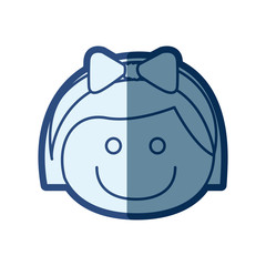 blue silhouette of caricature front face girl with short hair and bun vector illustration