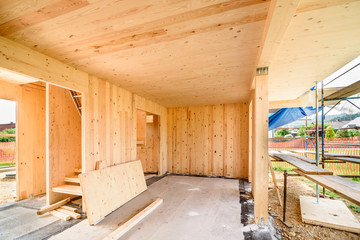 Fototapeta na wymiar Building energy efficient passive wooden house.