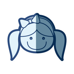 blue silhouette of caricature front face girl with pigtails and bow lace hair vector illustration