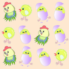 курица цыпленок в яйце на розовом фоне