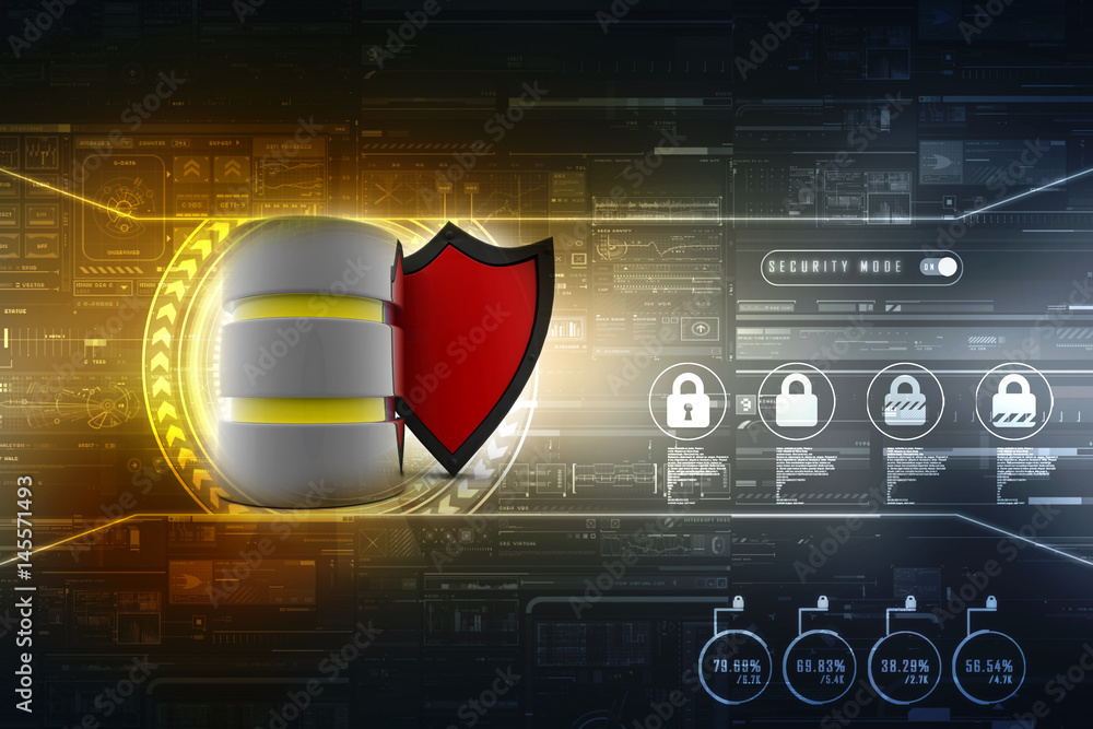 Poster 3d rendering database and computer data security concept