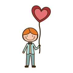 colorful caricature of smiling kid with bow tie and balloon in shape of heart vector illustration