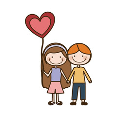 Obraz na płótnie Canvas colorful caricature of couple kids in casual clothes with balloon in shape of heart vector illustration