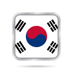 Flag of South Korea. Metallic gray square button.
