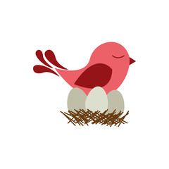 colorful silhouette of bird in nest with eggs vector illustration