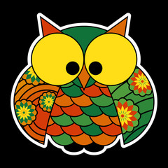 sticker - cute colored owl with big yellow eyes