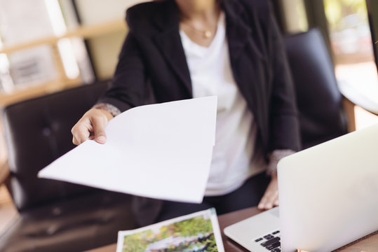 Business people sending document, selective focus. Business concept idea background.