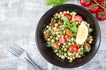 fresh vegetarian salad of chickpeas and vegetables
