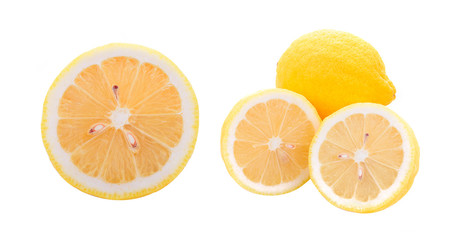Lemons with slices isolated on white background