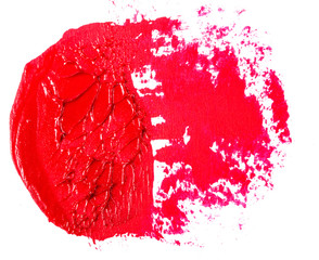 Stain of oil red paint on white background