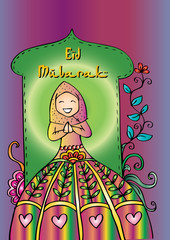 Beautiful greeting card with Muslim woman in hijab