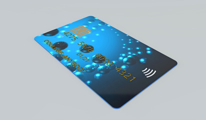 3D illustration of a generic credit card with NFC technology. Credit card is fictitious.