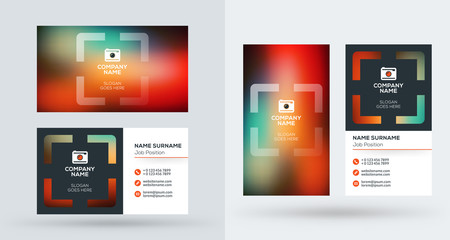 Double-sided creative business card template. Portrait and landscape orientation. Horizontal and vertical layout. Vector illustration
