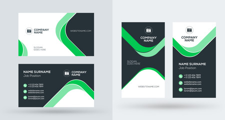 Double-sided creative business card template. Portrait and landscape orientation. Horizontal and vertical layout. Vector illustration